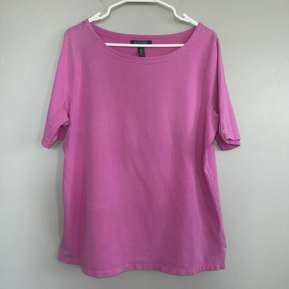 Lauren Ralph Lauren Womens Pink Short Sleeve T-Shirt Sz 1X Button Accent Cotton - Image 7