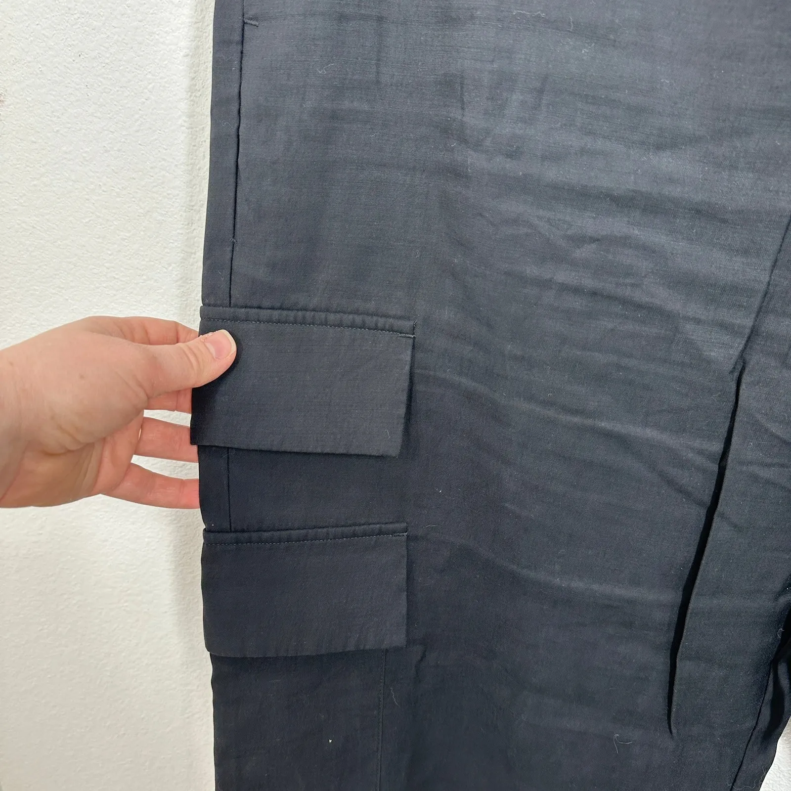 Abercrombie & Fitch Black Cargo Wide Leg Pants Drawstring Waist Size Large - Image 7