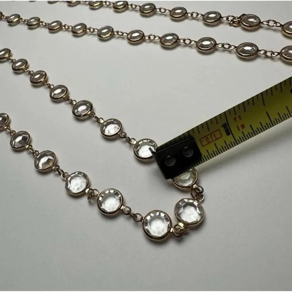 Swarovski Swan Signed - Clear Faceted Crystal Gold Tone Necklace 36 Inch - Image 6