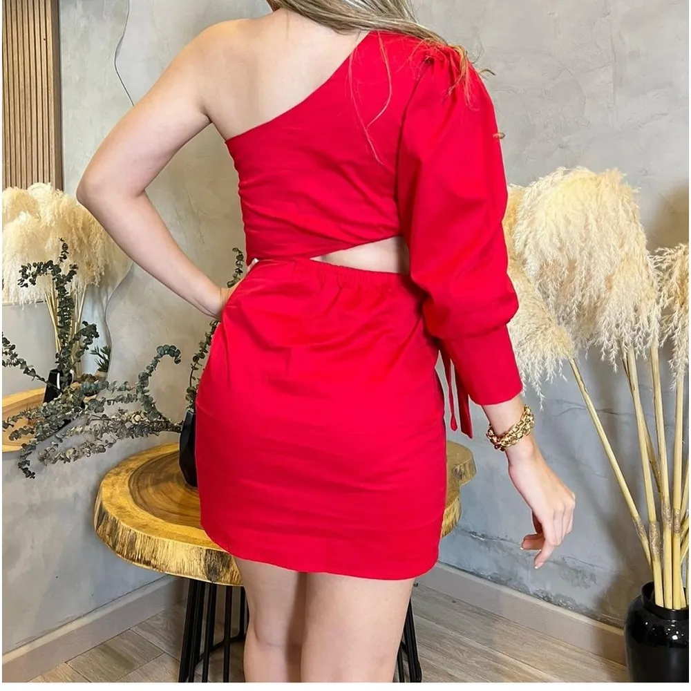 NWT Pink One Shoulder Cut Out Side Wraped Tie Long Sleeve Bodycon Sz One Size - Image 2