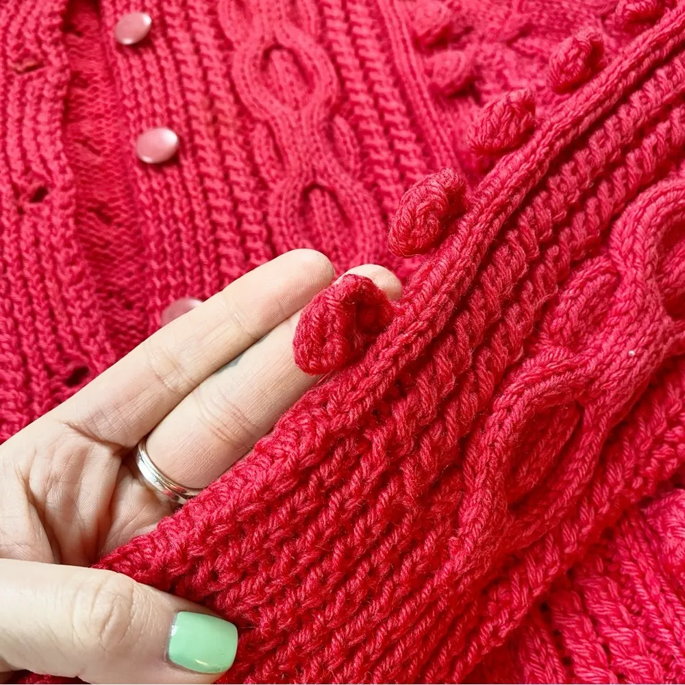 Vintage 50s Pink Irish Wool Knit Bubblegum Cardigan Sweater - Image 6