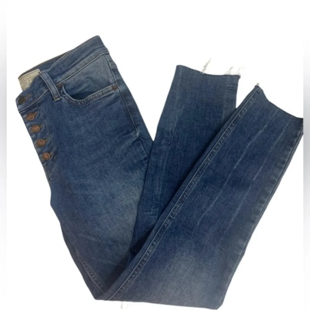 Free People Reagan Button Fly Raw Hem Ankle Blue Denim Skinny Jeans Size 28 - Image 4