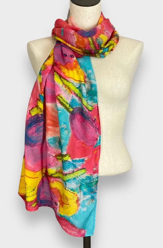 Scarf Floral Tulips Pastels Illustration Vibrant Easter Spring Mothers Day Pink - Image 1