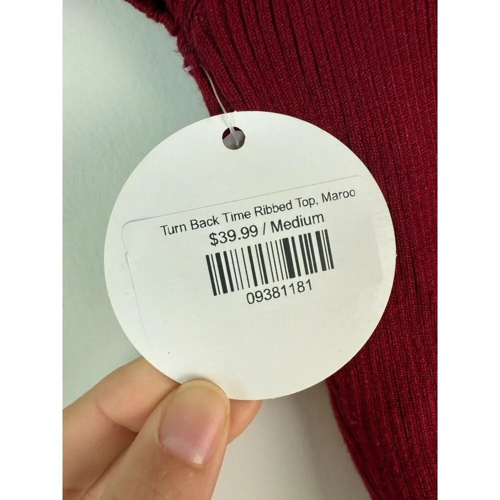 Le Lis Collection NWT Ribbed Top with Tie Detail Maroon Cream Size M Gameday Col - Image 8