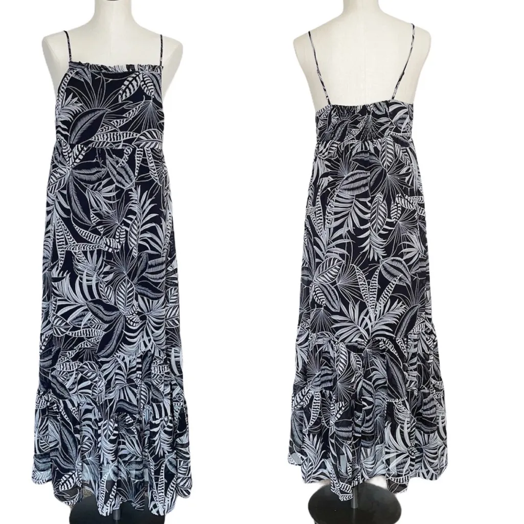 NWOT Banana Republic Smocked Maxi Dress Leaf Print Cotton - Image 2