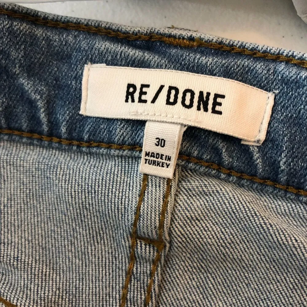 Re/Done Womens 90s High Rise Ankle Crop Worn Light Azure Button Fly 30 - Image 7