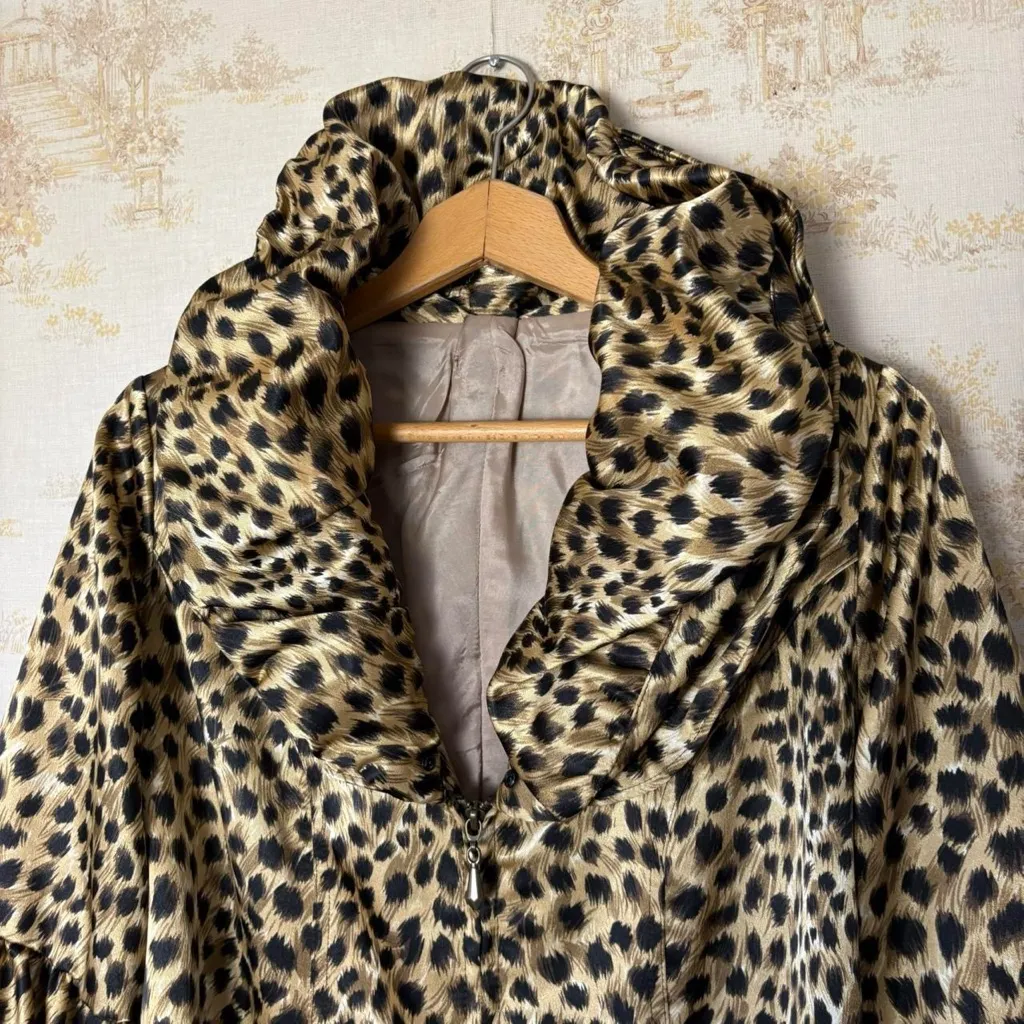 Vintage leopard print ruffle neck bell sleeve jacket Tan Size L - Image 5