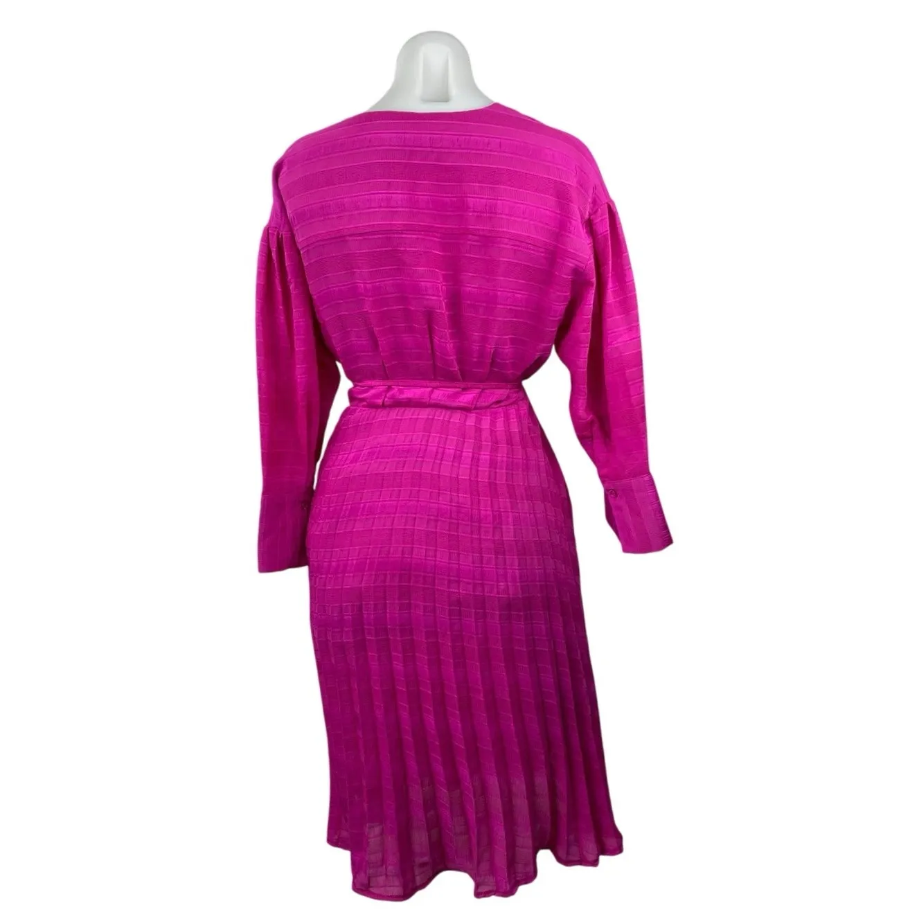 Sewlip Women's Pink Long Sleeve V Neck Pleated Tie Waist Wrap Midi Skirt Size M Size M - Image 3