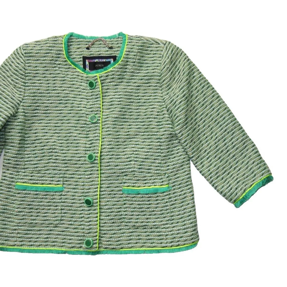 NWT J.Crew Cropped Lady Jacket in Seaweed Tweed Neon Piping 12 - Image 4