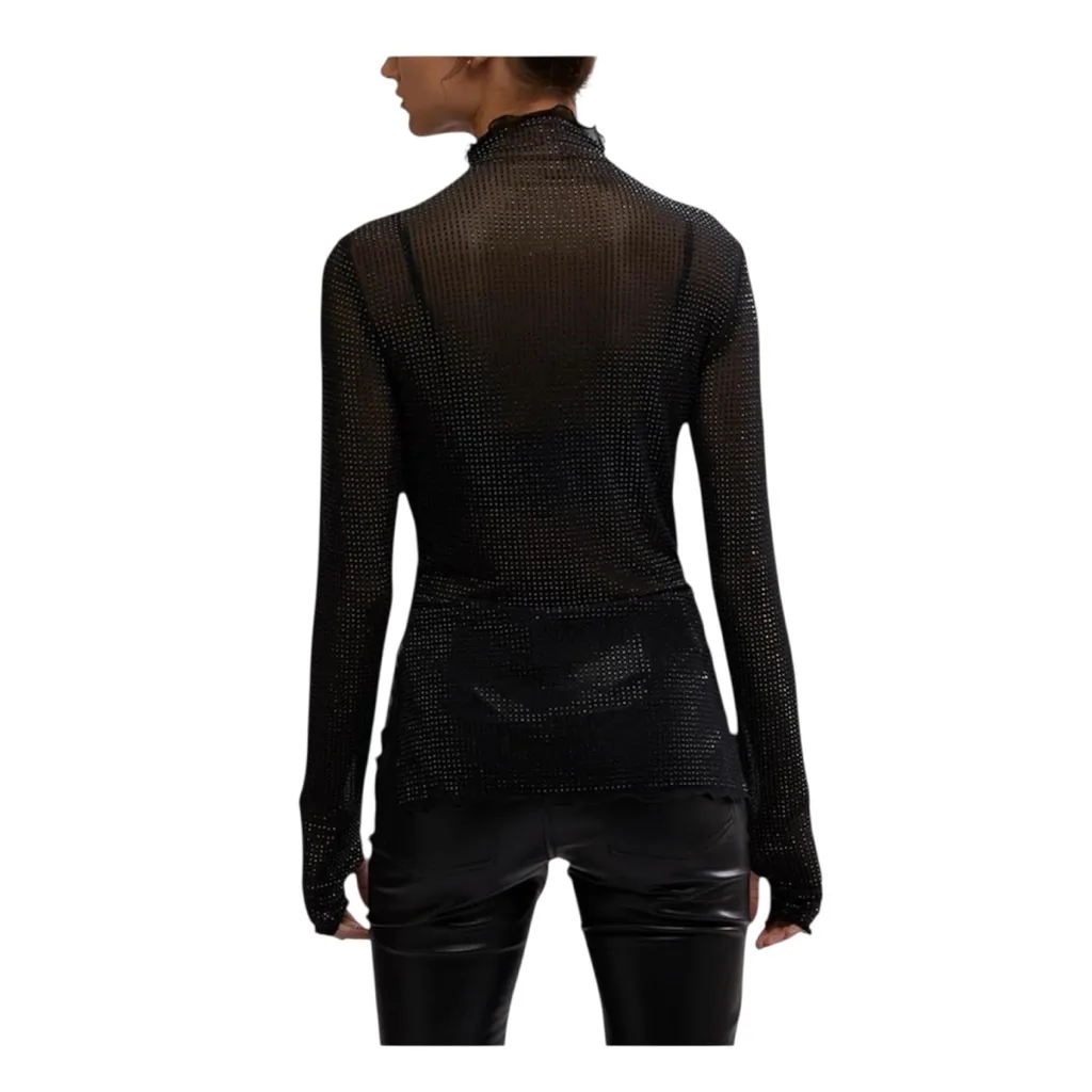 FREE PEOPLE Black Dance All Night Sheer Rhinestone Top size XL - Image 4