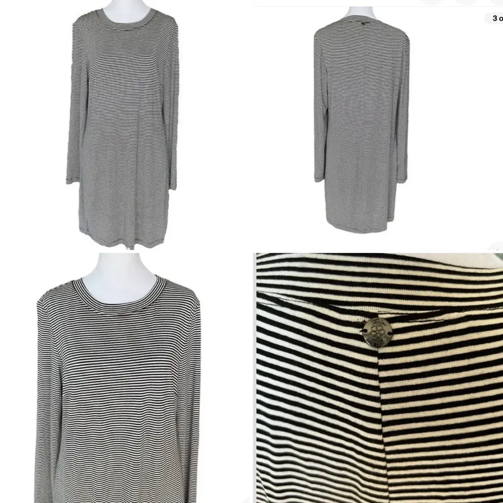 Trina‎ Turk Black & White Striped Long Sleeve Lined T-Shirt Dress Size Small - Image 2