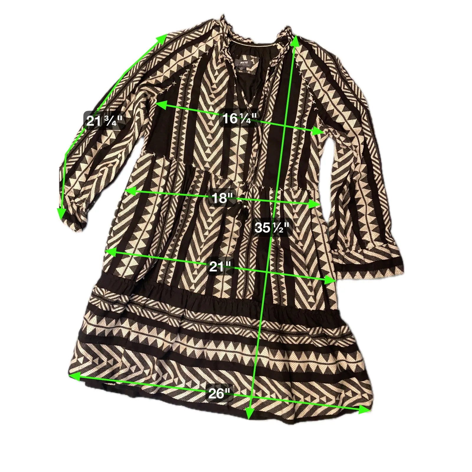 Maeve by Anthropologie Black White Aztec Print Tiered Tassel Dress XSmall Size XS - Image 2