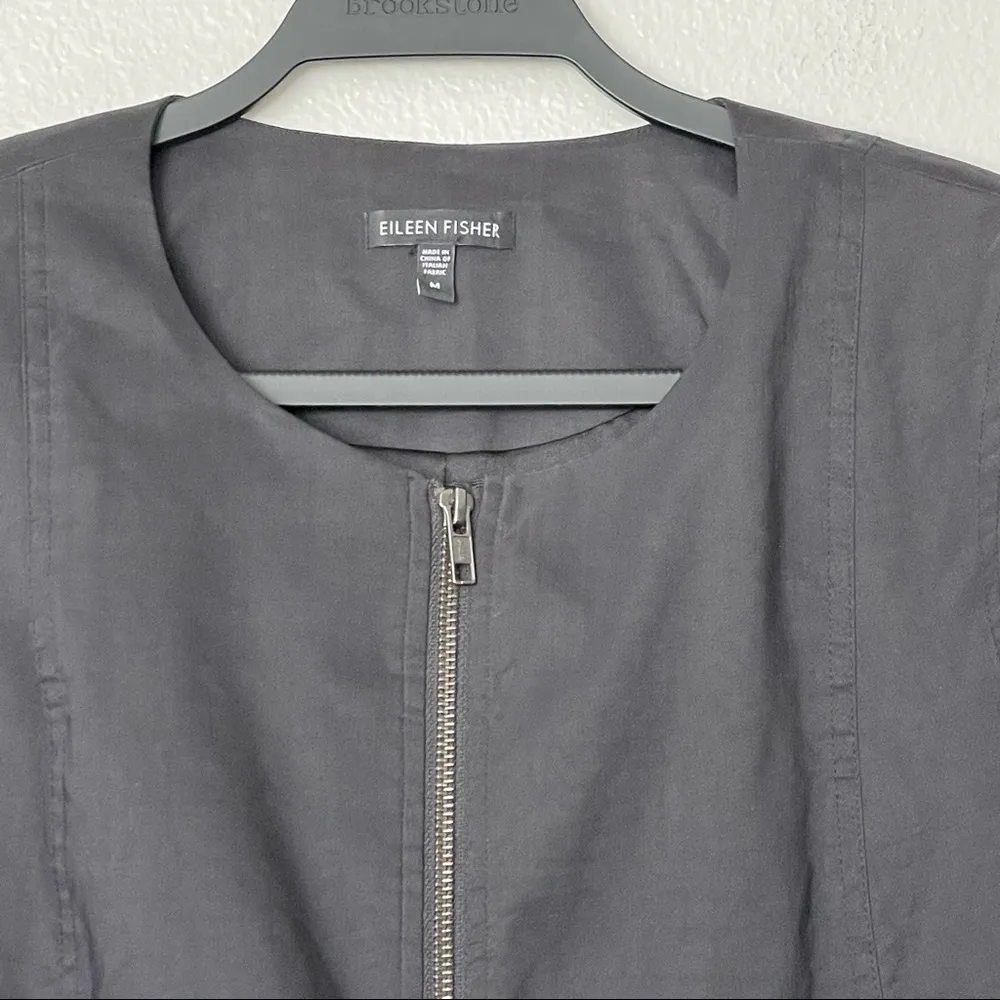 Eileen Fisher Ramie Black Structured Boxy Zip Up Blazer Style Jacket Medium - Image 3