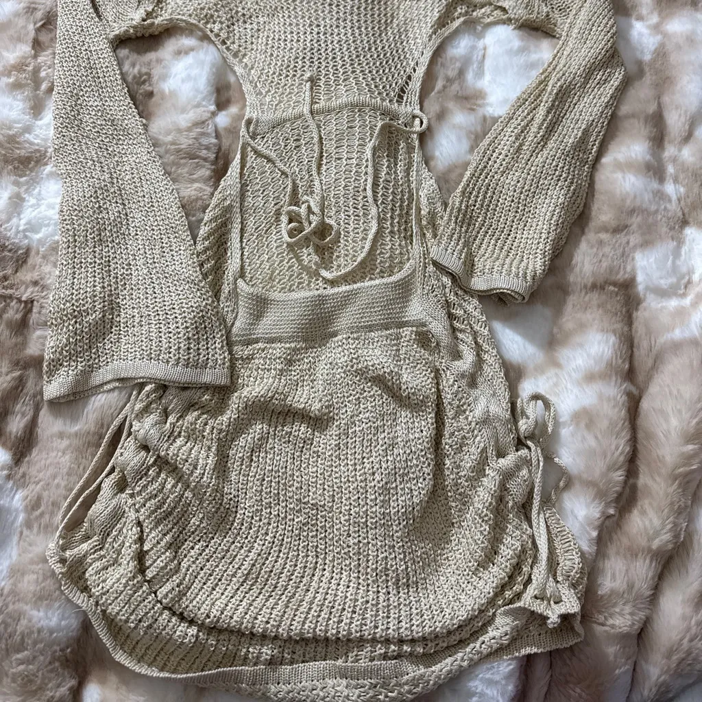 Swim Backless Drawstring Cover Up With Side Tie,Summer Beach. - Image 6