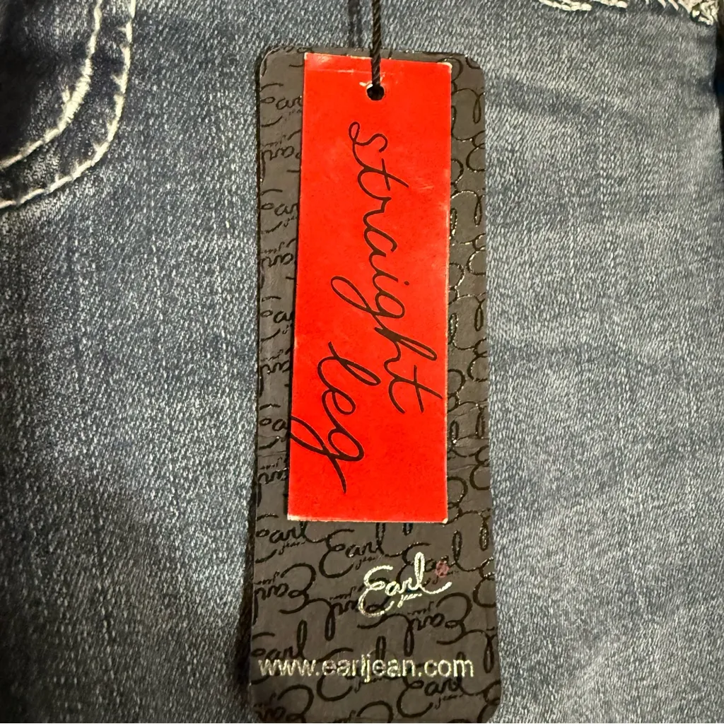 Earl Jeans Women's Dark Blue Straight Leg Jeans Bling Pockets 12P NWT - Image 6