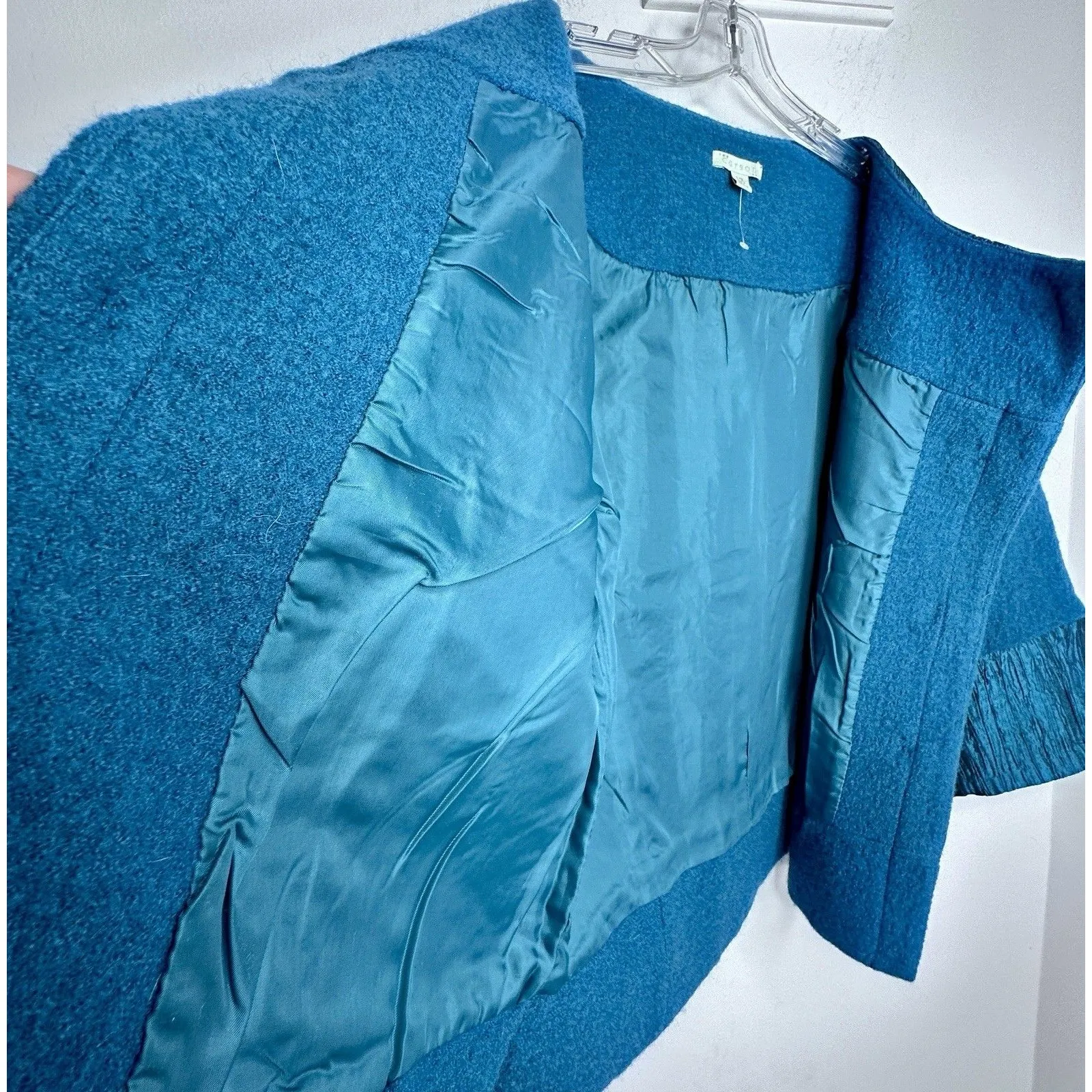 Carson 100% Felted Wool Dressy Jacket Womens Large Blue Teal Short Coat WOW!! - Image 6