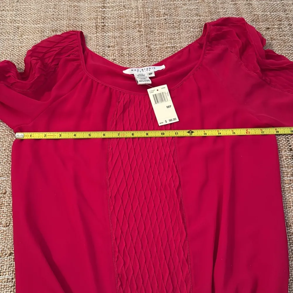 NEW Max Studio Diamond Pattern Pleat Long Sleeve Blouse Medium Petite Fuchsia - Image 6