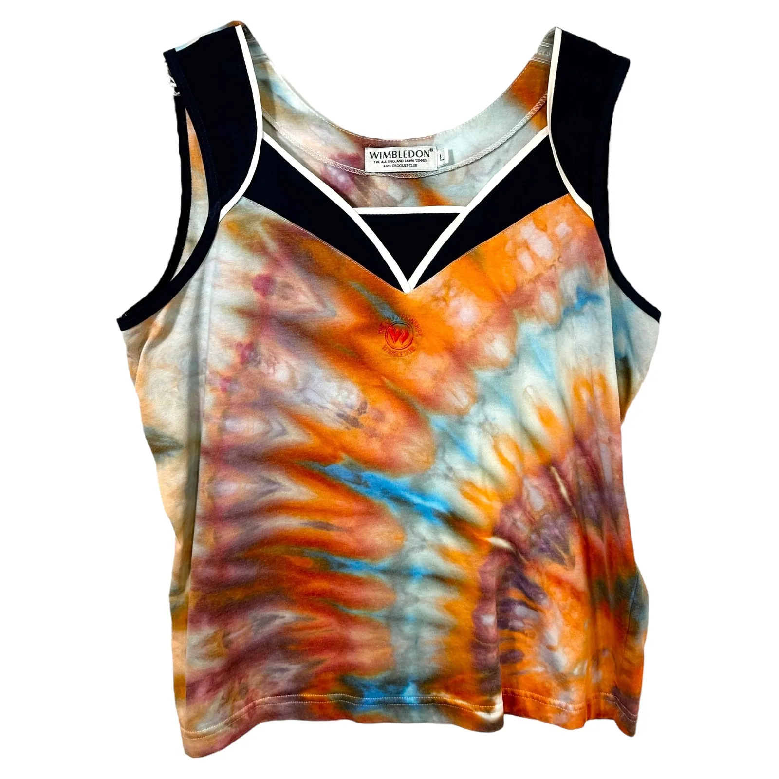 Wimbledon Large Tank Top Handmade Tie Dye Sleeveless Tennis Embroidered Logo 846 Orange - Image 2