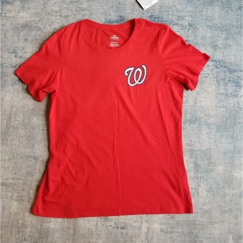 NWT! Womens Majestic MLB Red Washington Nationals Tee XXL - Image 5