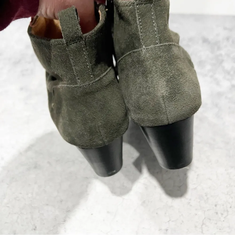 Kelsi Dagger Brooklyn Ego Suede Ankle Boots Olive Green Point Toe Block Heel 7.5 - Image 5