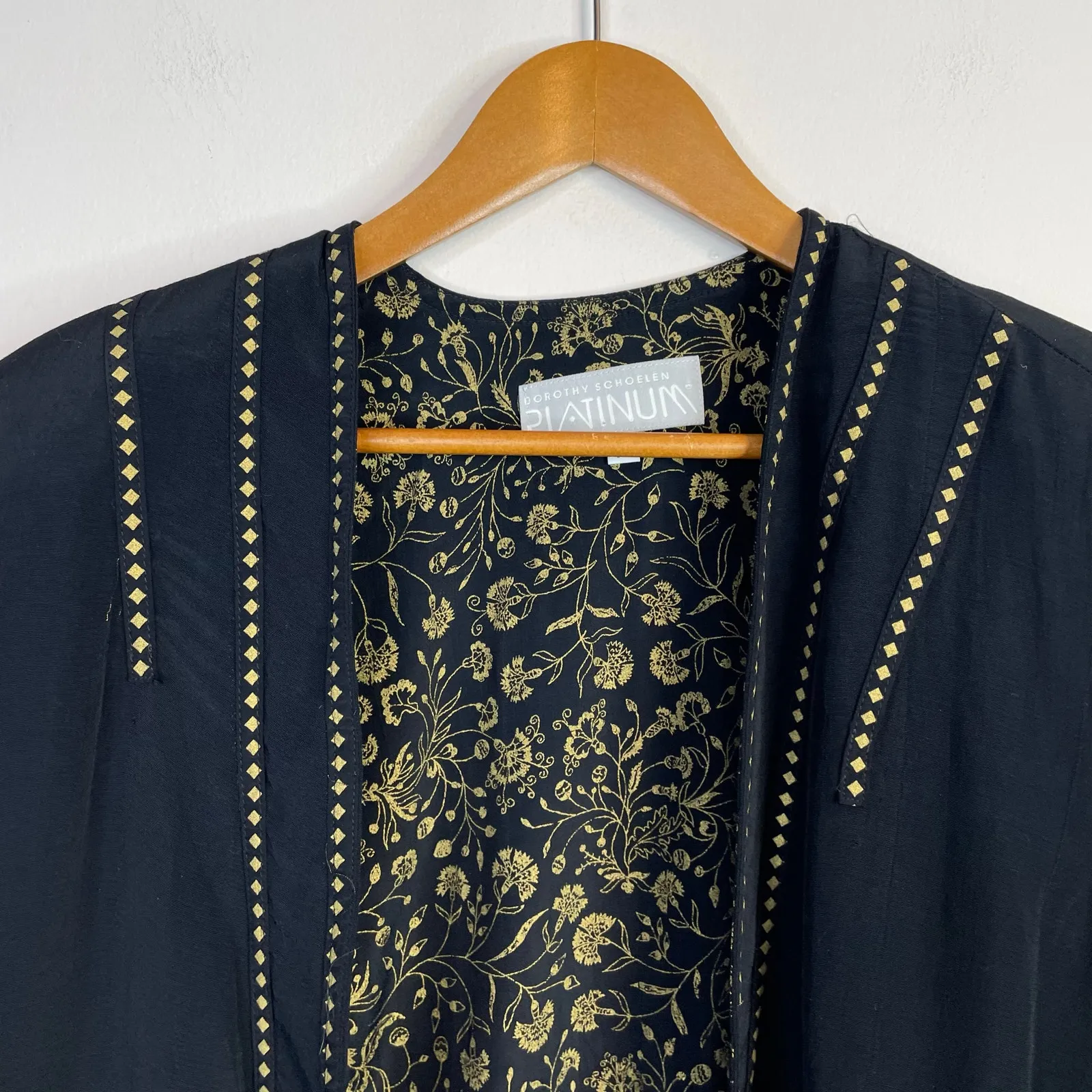 Vintage 90s Dorothy Schoelen Platinum Black Asian Art Deco Floral Open Jacket M Size M - Image 2
