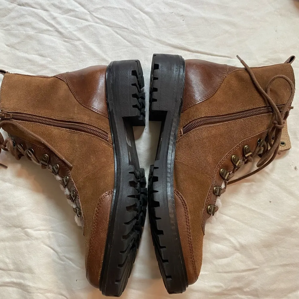 Heritage Leather Wool Brown Sherpa Combat Boots 8 Rustic Hiking Winter Warm Cozy - Image 3