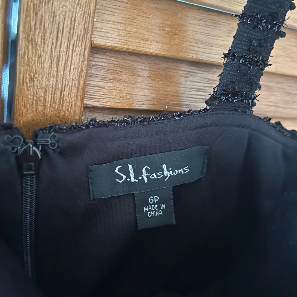 S.L Fashions Women’s Black Ruffle Midi Casual Dress Sz 6P - Image 4