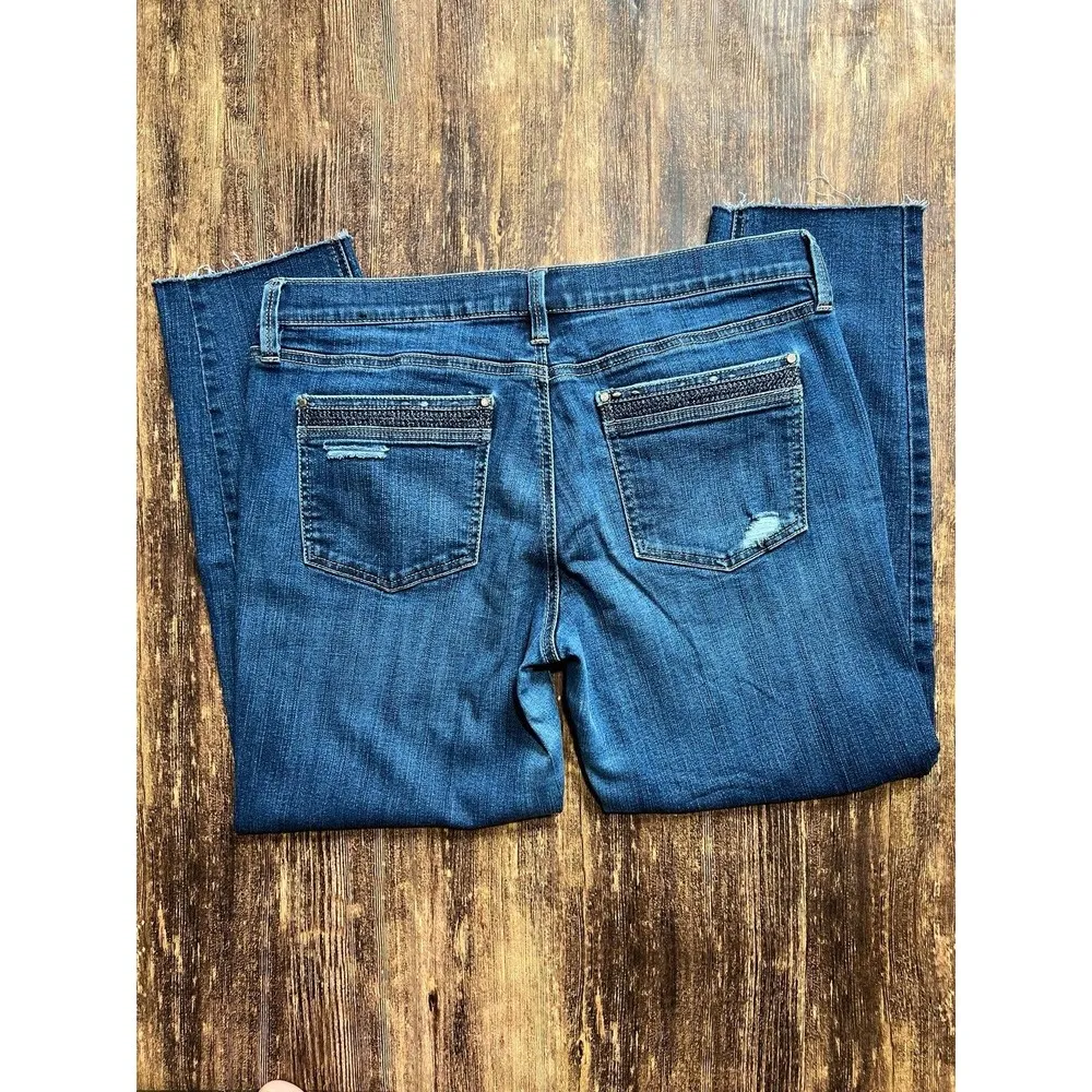 White House Black Market Sz 6 Girlfriend Raw Hem Cropped Denim Jeans - Image 5