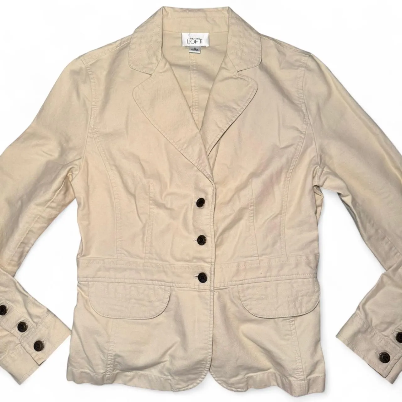 Ann Taylor LOFT Women’s Size 8 Khaki Cotton Blazer Jacket 3-Button Career - Image 5