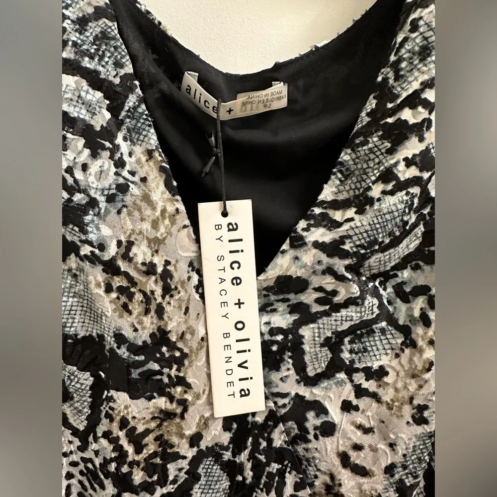 NWT Alice + Olivia Luba Gathered Snake-Print Burnout Crepe de Chine Blouse - Image 3