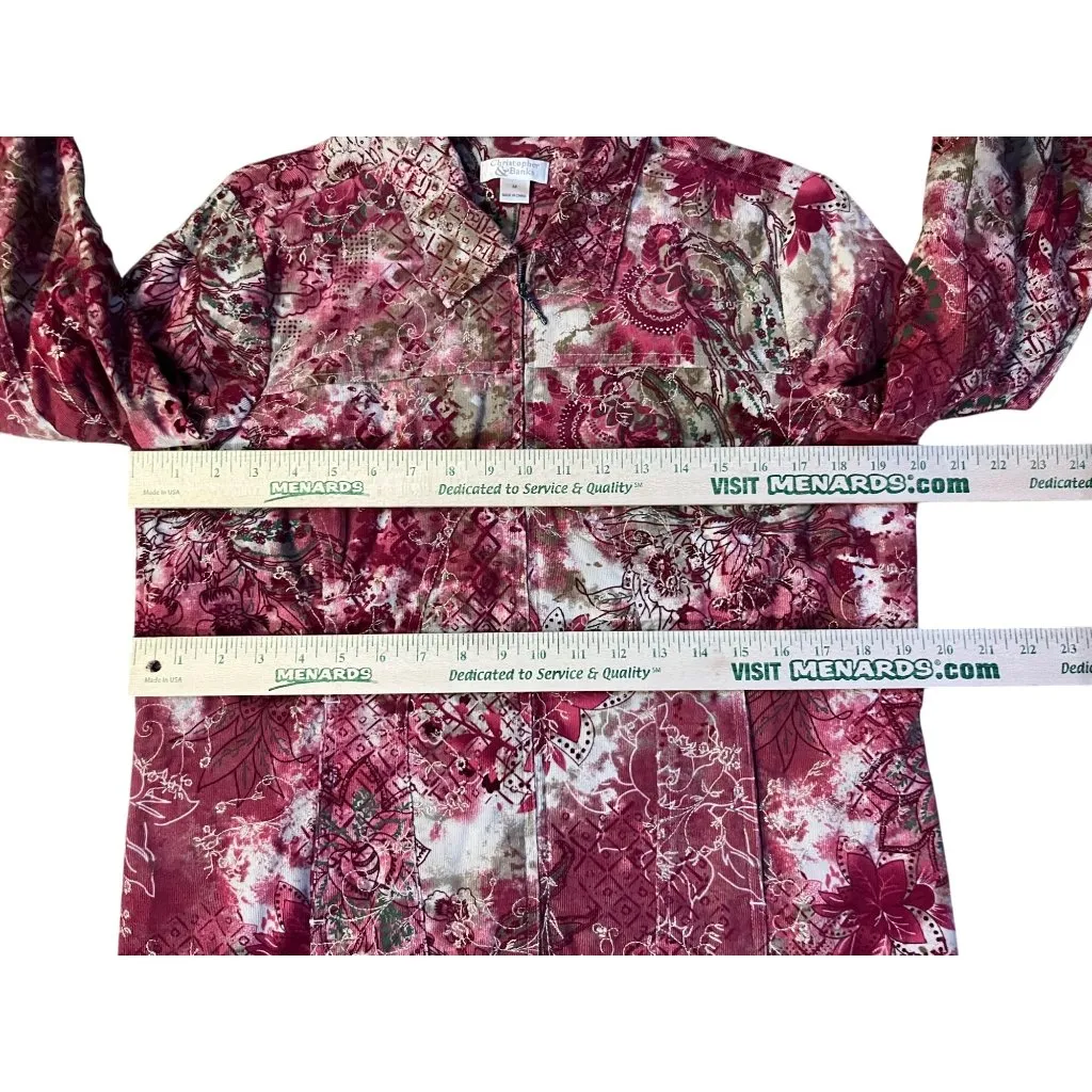 Christopher & Banks Jacket Womens M Red Multi Corduroy Zip Front Embroidered - Image 9