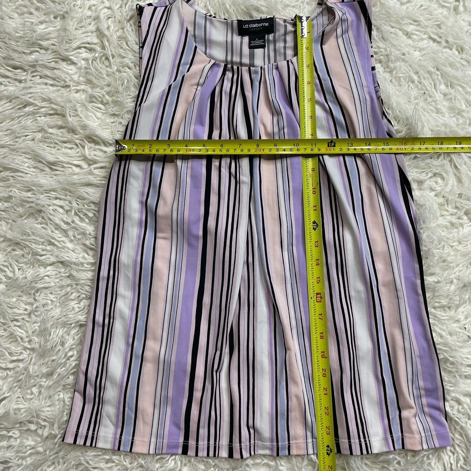 Liz Claiborne Career Scoop Striped Pleated Sleeveless Blouse Purple Size L - Image 3