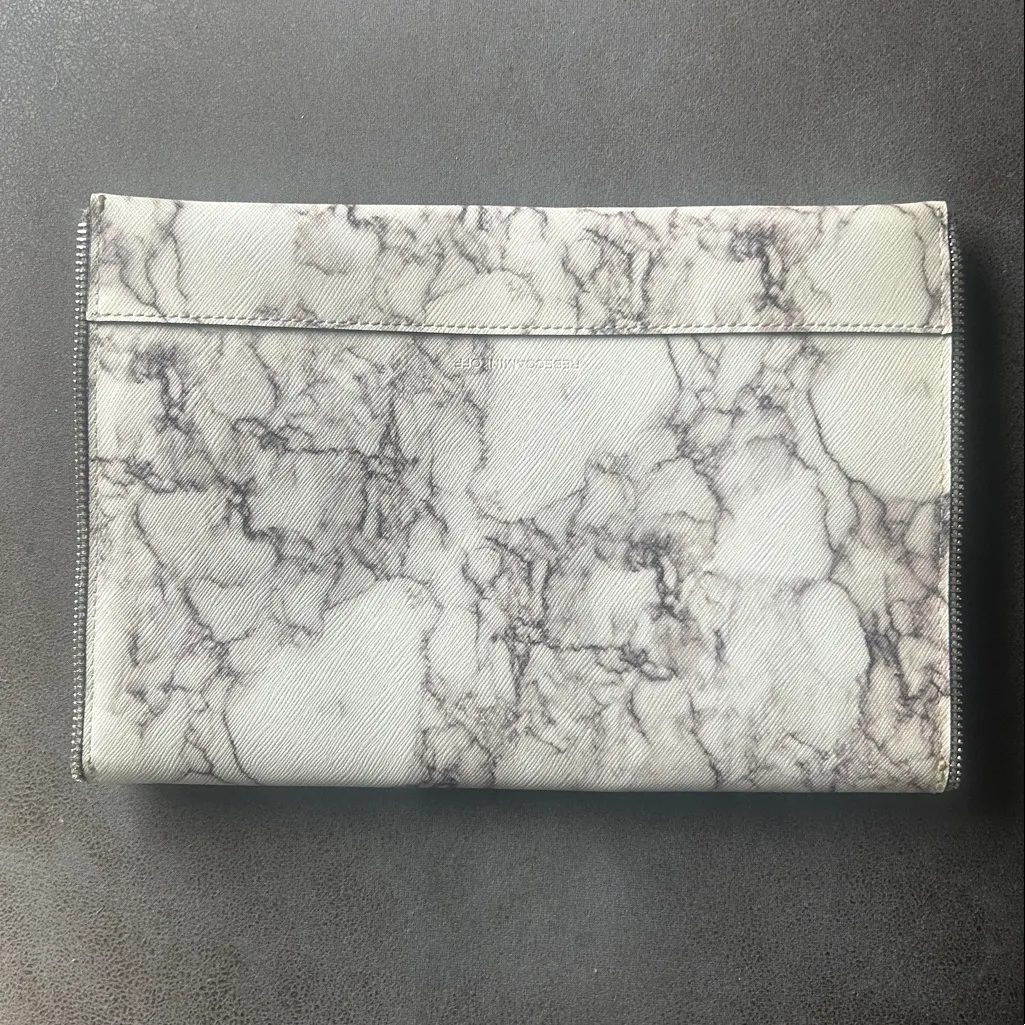 Rebecca Minkoff Leo Leather Marble Grey Envelope Clutch - Image 14