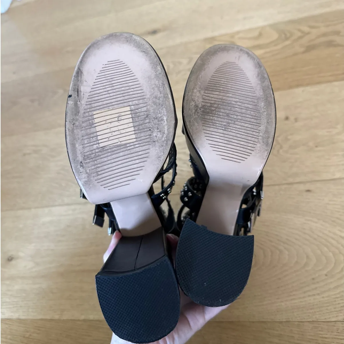 La Moda Platform Heels Spikes Buckles Revin Size US7 Black Silver - Image 7