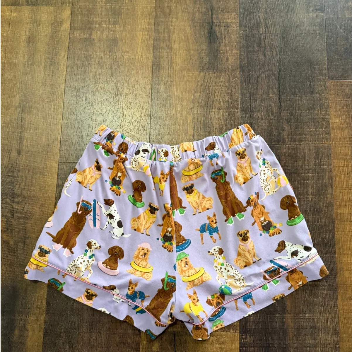 Chelsea Peers Dog Print Pajama Set Short Sleeve Button Top Shorts Size Small Purple - Image 9