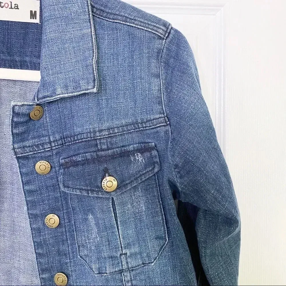 PISTOLA Medium Wash Light Distressing‎ Soft Cropped Denim Jacket - Image 2