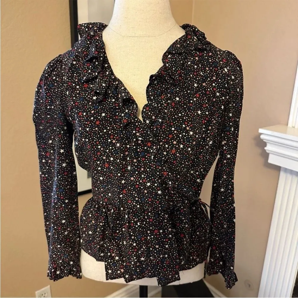 Madewell Starry Night Silk Ruffle Tie Top Size Xs - Image 3