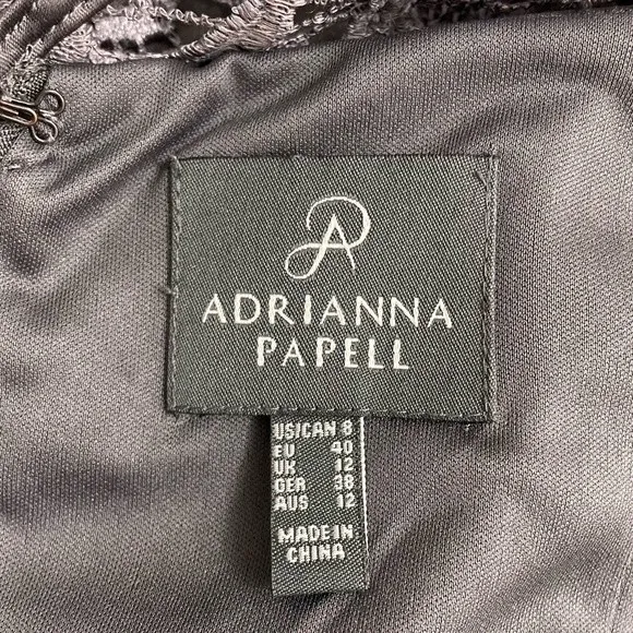 Adrianna Papell Illusion Neck Lace Sleeveless Charcoal Gray Sheath Dress Size 8 - Image 10