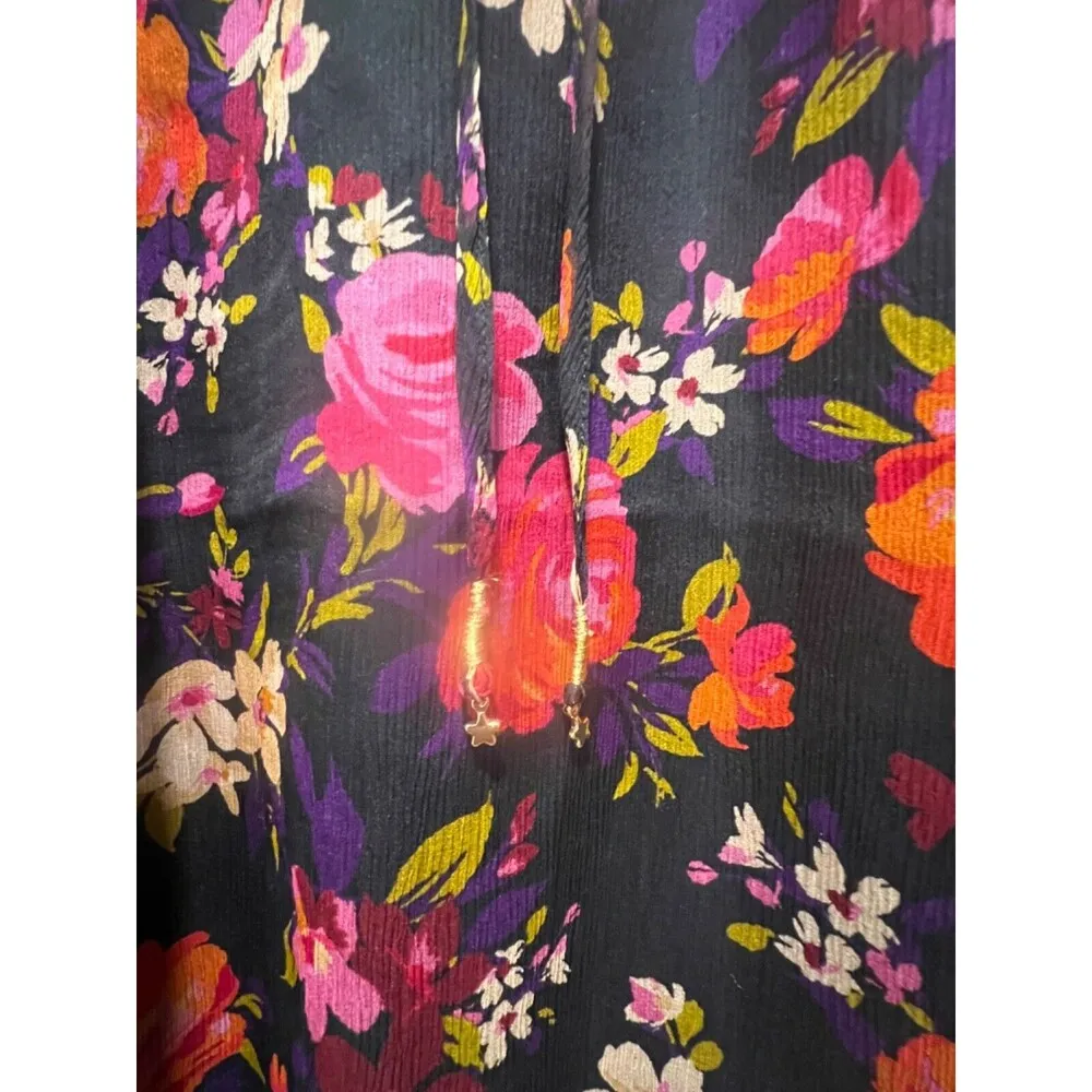 Johnny Was Black Floral Lace Blouse Sheer Long Sleeve Bohemian Peasant Top Small - Image 11