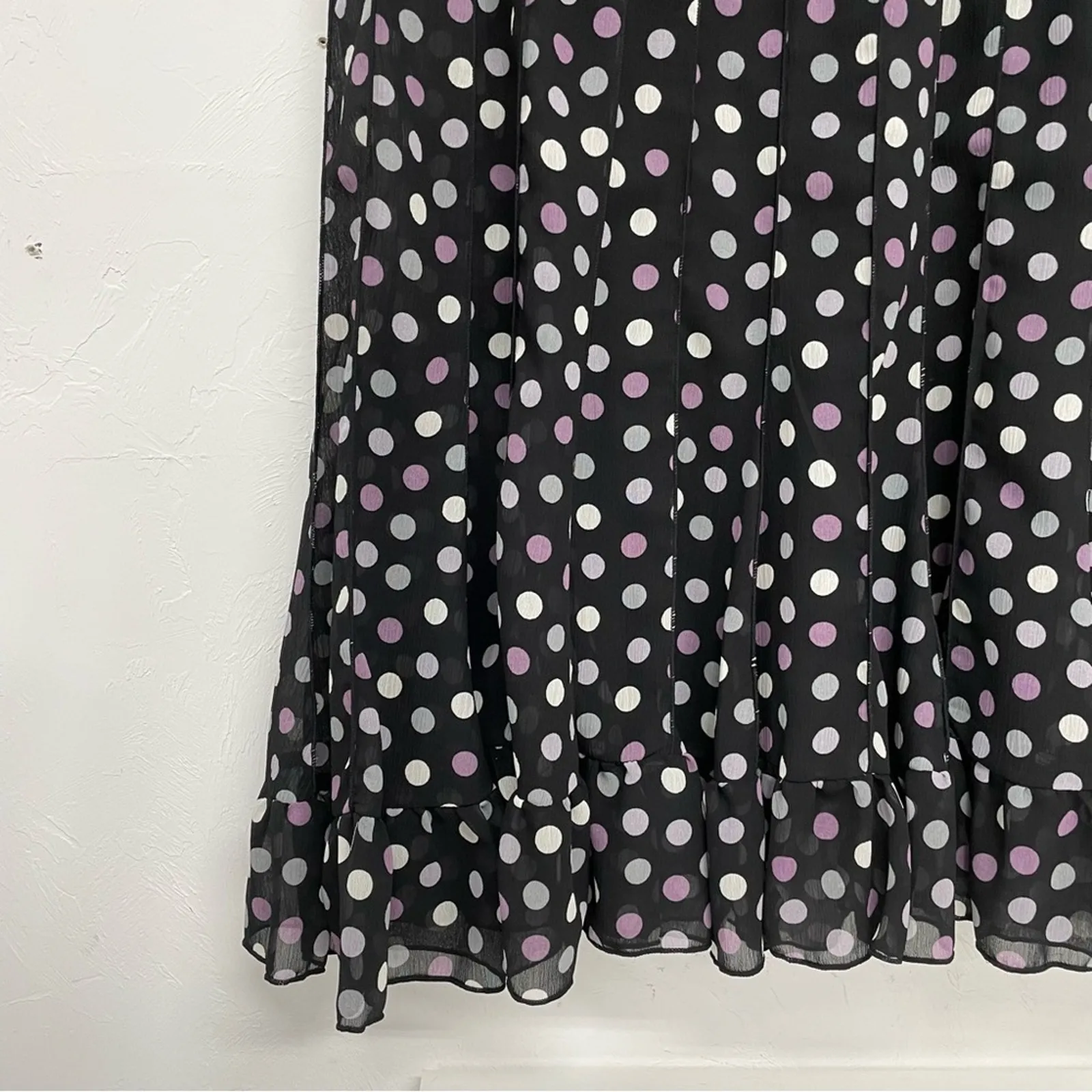 Sandra Darren Black Purple & Grey Polka Dot Pleated Sleeveless Mini Dress 14 - Image 3