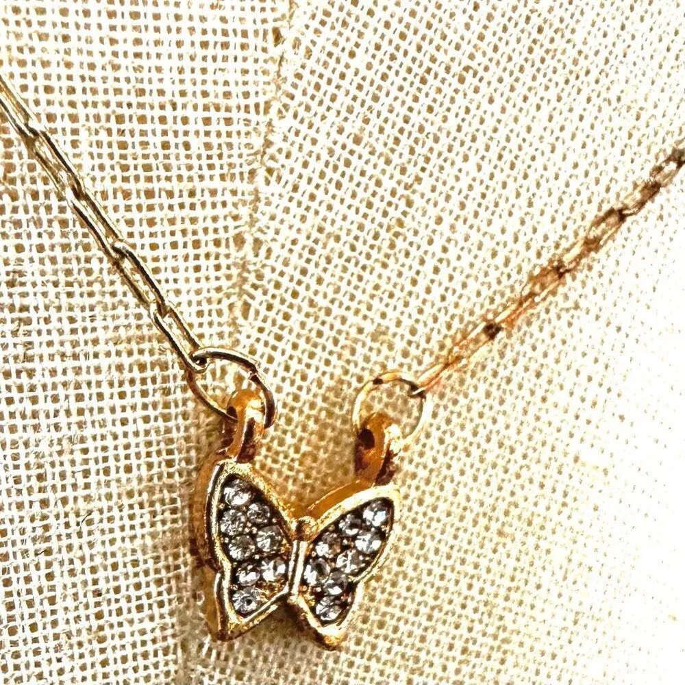 Gold tone dainty rhinestone butterfly necklace - Image 4