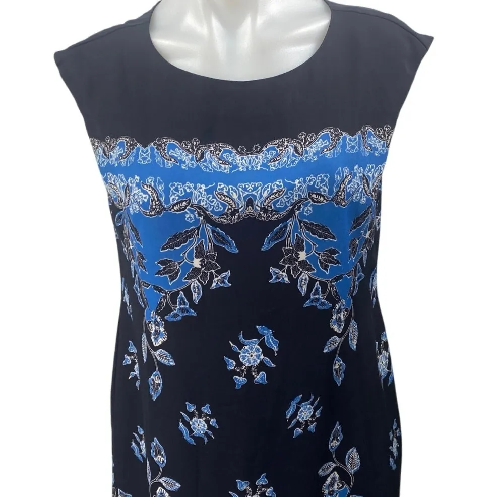 CeCe Black Blue Drop Sleeve Round Neck Floral Bandana Mini Shift Dress Size 6 - Image 3