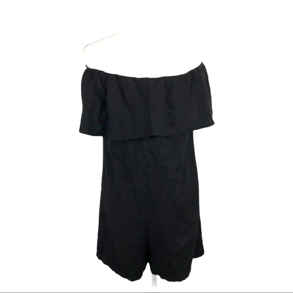 NWT Zara Bardot Off The Shoulder Short Frilled Minimalist Romper in Black XS - Image 4