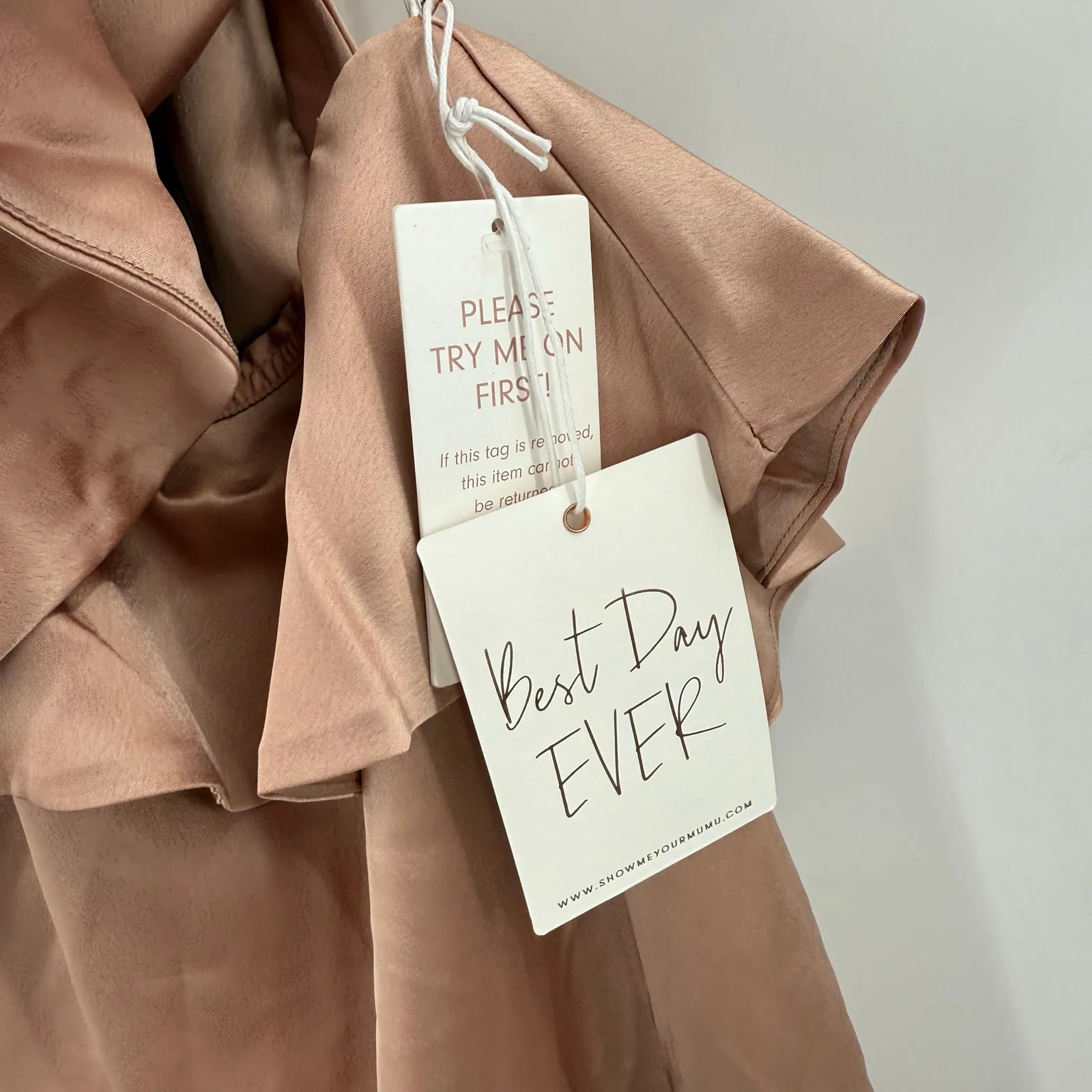 SHOW ME YOUR MUMU Bridesmaid Zoey Midi Dress SZ Medium NWT Rose Gold Luxe Satin - Image 5