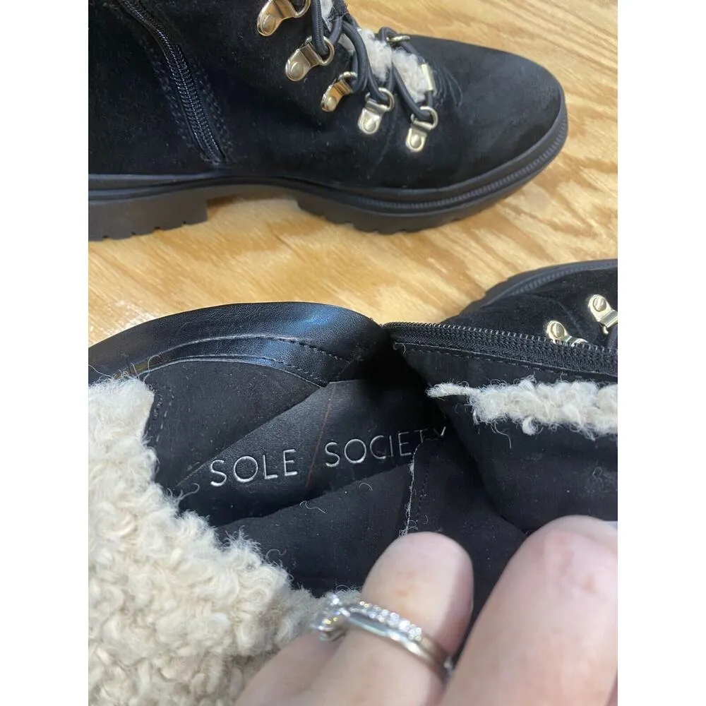 Sole Society Combat Boots Women's 11 M Black Suede Sherpa Lined Outdoor S66 - Image 9