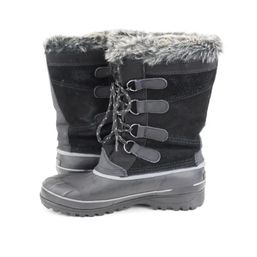 KHOMBU Women's Black Leather Rubber Winter Snow Boots Fleece Lined Mid Calf 7 - Image 6