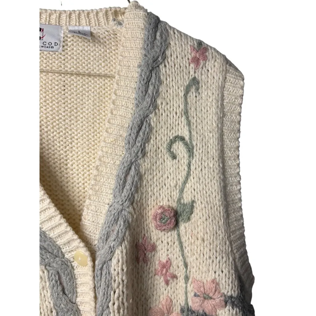 VTG 90s Cape Cod Sportswear Women Large Floral Embroidered Knit Vest Cottagecore Size undefined - Image 5