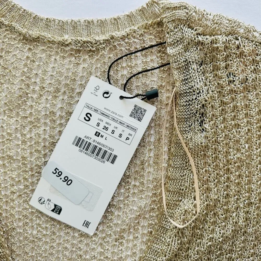 ZARA Gold Metallic Surplice Chain Mesh Top Size Small NEW Beach Cover-Up - Image 3