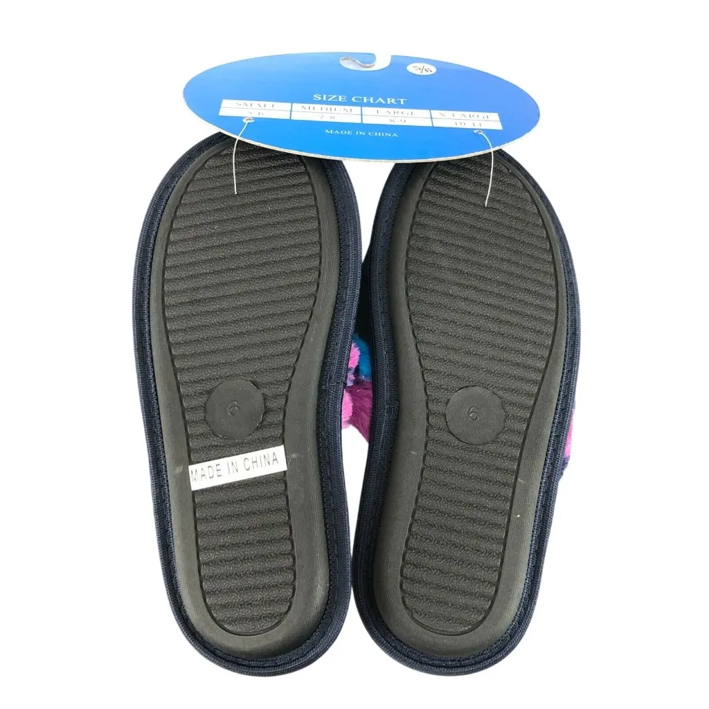 Fluff'm Womens Slippers Slides Faux Fur Leopard Print Black Purple Blue Size 5/6 - Image 2