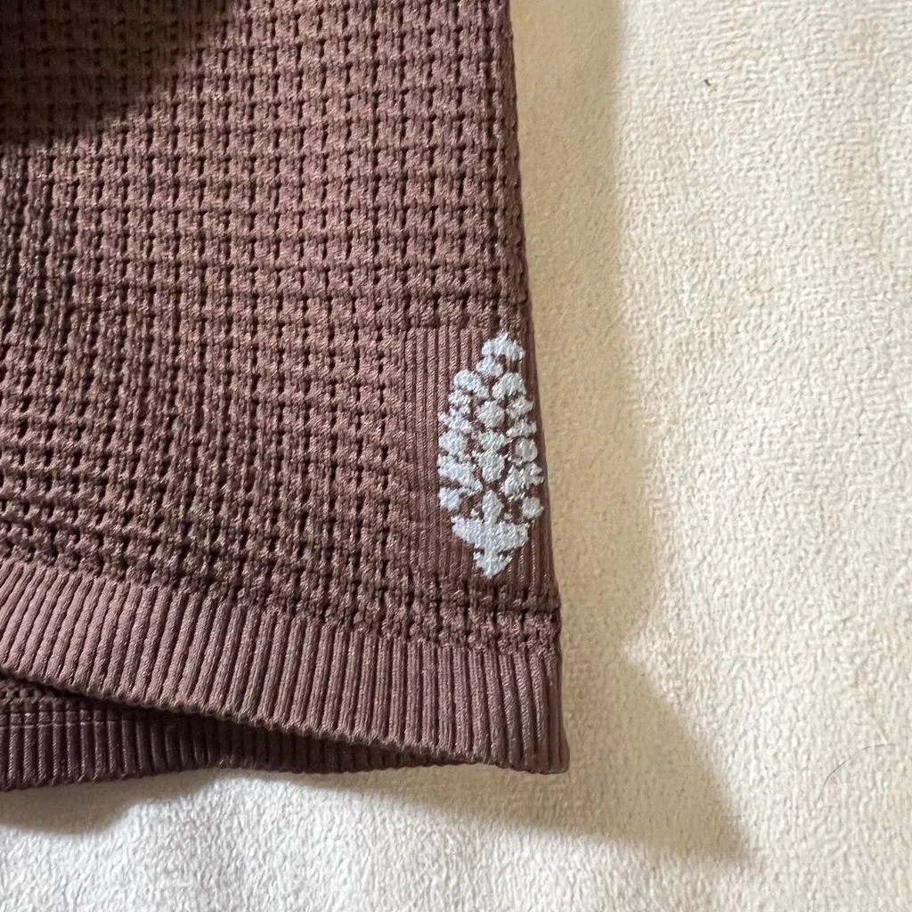 FP Movement Free People Thermal Henley Top • Brown Waffle Knit Long Sleeve Size M - Image 4